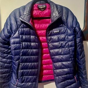 Woman’s Patagonia Navy and Fuchsia Puffer Jacket